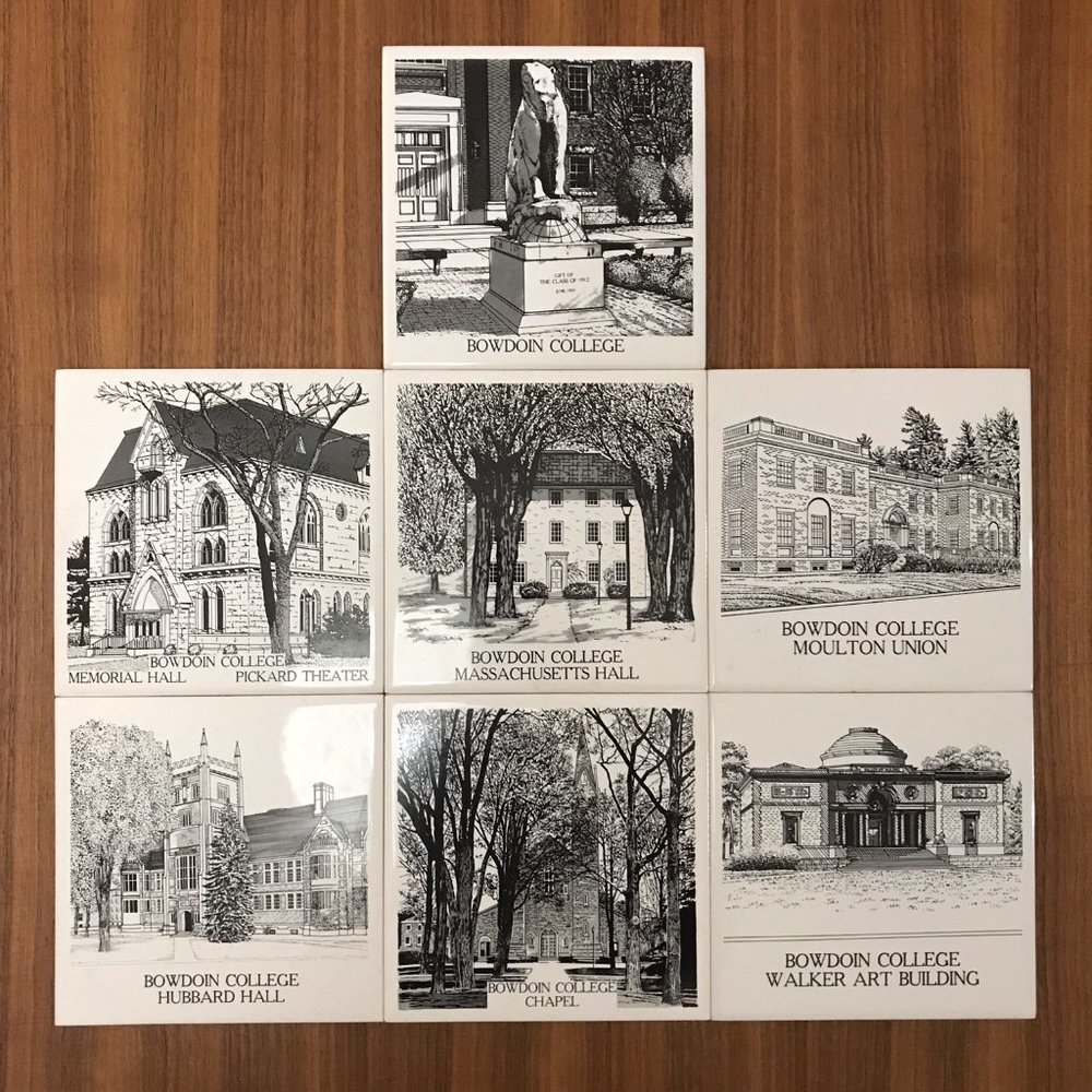 Bowdoin College Brunswick Maine Lot of 7 Vintage Wall Hanging Ceramic Tiles RARE